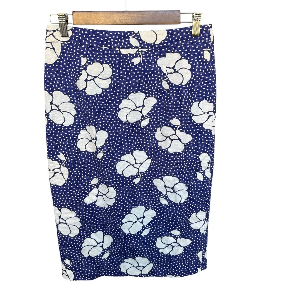 Boden Skirt Womens 6 Tall Blue Floral Polka Dot Pencil Lined Knee Length Work